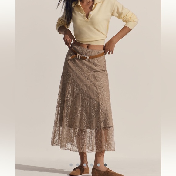 Anthropologie Asymmetrical Drop Waist Lace Midi Skirt - Picture 1 of 12